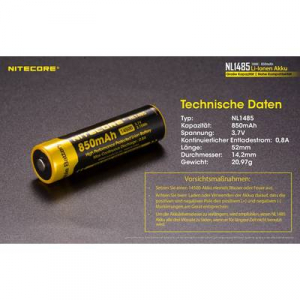 NiteCore NL1485 Speciális akku 14500 Lítiumion 3.7 V 850 mAh