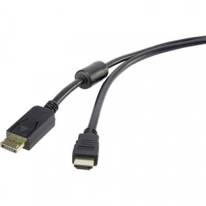 Renkforce Kijelző csatlakozó / HDMI Csatlakozókábel [1x DisplayPort dugó - 1x HDMI dugó] 5.00 m Fekete