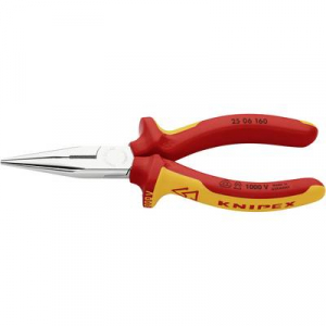 Knipex 25 06 160 VDE szigetelt fél kerek csőrű gólyacsőr fogó, vágóéllel 160 mm