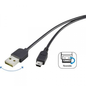 USB 2.0 A/Mini-B csatlakozókábel 1,8 m, megfordítható dugóval