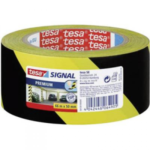 Tesa padlójelölő szalag, veszélyt jelző szalag, sárga/fekete csík (H x Sz) 66 m x 50 mm Tesa 58130-00-00