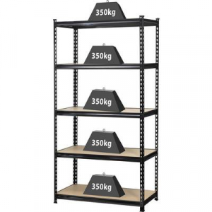 Nagy teherbírású polcos állvány 350 kg, 900 x 1800 x 450 mm, fém/fa polcokkal, TOOLCRAFT