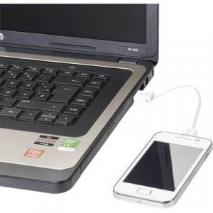 USB adatkábel, töltőkábel, USB mikro 2.0 fehér, 15 cm, lapos kivitel, Akasa