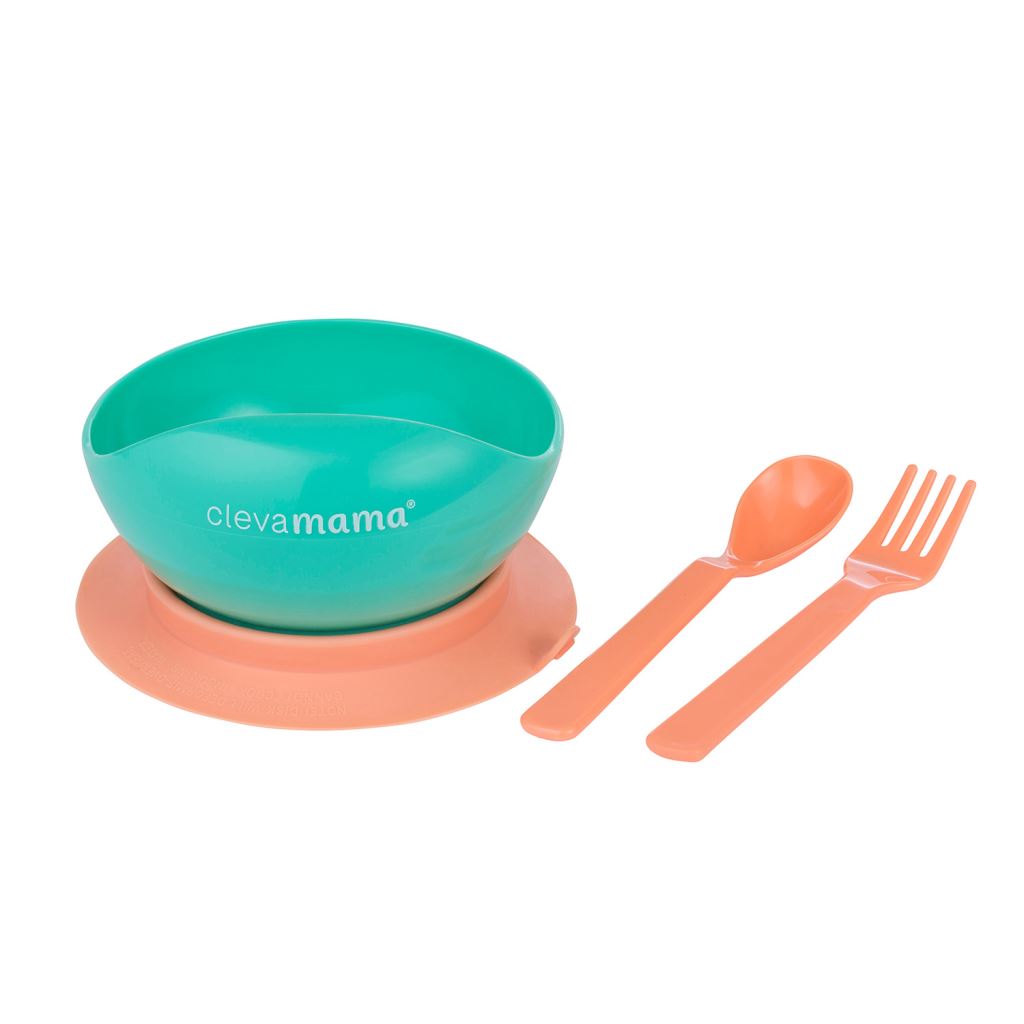ClevaMama 3007 tapadóaljú tányér kanállal és villával