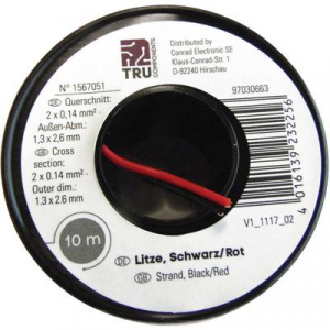 Lapos vezeték, 2 x 0,14 mm, fekete/piros 10 m, Tru Components