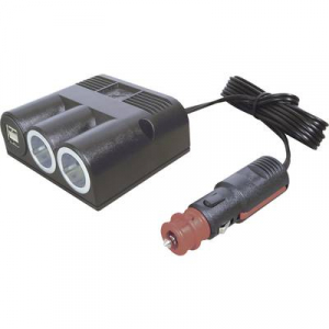Szivargyújtó elosztó USB töltővel, 2 szivargyújtó aljzat, 2 USB A aljzat 12-24V/5V 2x2500 mA ProCar 67325501