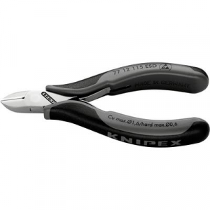 ESD elektronikai oldalcsípőfogó, lágy/közepes/kemény huzal max.: O 1,6/1,2/0,6 mm, Knipex 77 12 115 ESD