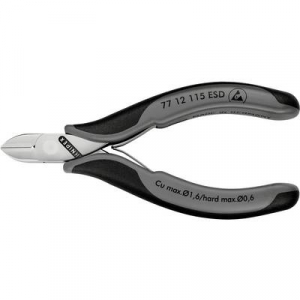 ESD elektronikai oldalcsípőfogó, lágy/közepes/kemény huzal max.: O 1,6/1,2/0,6 mm, Knipex 77 12 115 ESD