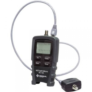 Vezet&eacute;kvizsg&aacute;l&oacute; k&aacute;belteszter h&aacute;l&oacute;zati &eacute;s telefonk&aacute;belekhez RJ11, RJ45, koax F csatlakoz&oacute;val Greenlee NETcat Micro NC-100