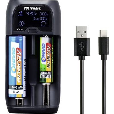 VOLTCRAFT CC-3 NiMH, NiCd, Lítiumion, LiFePO Mini (AAAA), Mikro (AAA), Ceruza (AA), Baby (C), Sub-C, A, 10440, 14500, 14650, 16340, 17355, 17500, 1765