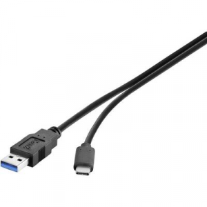 USB 3.1 kábel, 1x USB 3.0 dugó A - 1x USB C dugó, 0,3 m, fekete, UL minősített, aranyozott, Renkforce