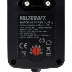 VOLTCRAFT USPS-2250N Dugasztápegység, beállítható 3 V/DC, 4.5 V/DC, 5 V/DC, 6 V/DC, 7.5 V/DC, 9 V/DC, 12 V/DC 2.25 A 27 W Szabályozható kimeneti feszü