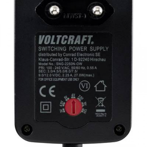 VOLTCRAFT SNG-2250N-OW Dugasztápegység, beállítható 3 V/DC, 4.5 V/DC, 5 V/DC, 6 V/DC, 7.5 V/DC, 9 V/DC, 12 V/DC 2.25 A 27 W Szabályozható kimeneti fes