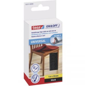 Tesa öntapadós tépőzár, tépőzáras ragasztószalag 1000 mm x 20 mm fekete TESA On & Off 55231-00-01