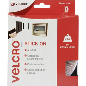 Öntapadó tépőzár szalag, 5 m x 20 mm, fehér, Stick On EC60216