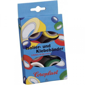PVC elektromos szigetelőszalag készlet, 3 m x 19 mm, kék/sárga/piros/fekete/fehér/zöld, Coroplast 28839
