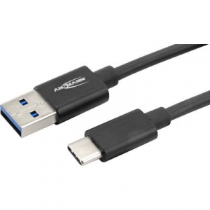 Ansmann Cell phone, Notebook Töltőkábel [1x USB 3.0 dugó, A típus - 1x USB 3.0 dugó, C típus] 2.00 m Fekete Alumínium dugó, TPE köpeny, Kétoldalt hasz