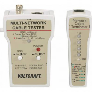 Koax kábel teszter, UTP, LAN hálózati kábel teszter RJ45, BNC csatlakozókhoz, kábelekhez Voltcraft CT-1