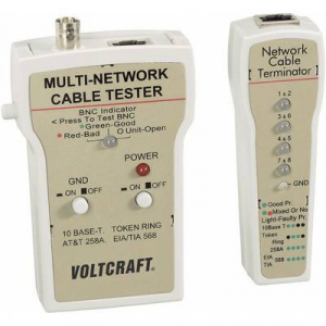 Koax kábel teszter, UTP, LAN hálózati kábel teszter RJ45, BNC csatlakozókhoz, kábelekhez Voltcraft CT-1