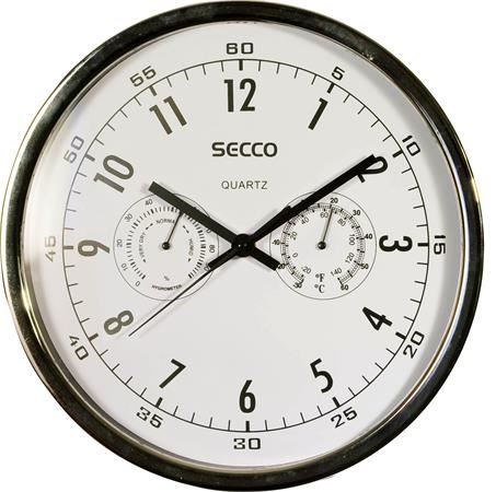 SECCO "Sweep second" falióra 30cm pára és hőmérővel, króm keret (S TS6055-57)