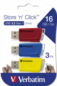 Pen Drive 16GB Verbatim Store 'n' Click USB 3.2 Gen 1 piros-k&eacute;k-s&aacute;rga 3db/cs (49306)