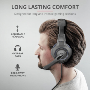Trust GXT307B Ravu Gamer mikrofonos fejhallgató fekete-kék PC/PS4/PS5 (23250)