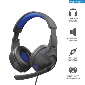 Trust GXT307B Ravu Gamer mikrofonos fejhallgató fekete-kék PC/PS4/PS5 (23250)