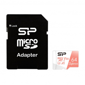 64GB microSDXC Silicon Power Superior CL10 U3 V30 + adapter (SP064GBSTXDV3V20SP)