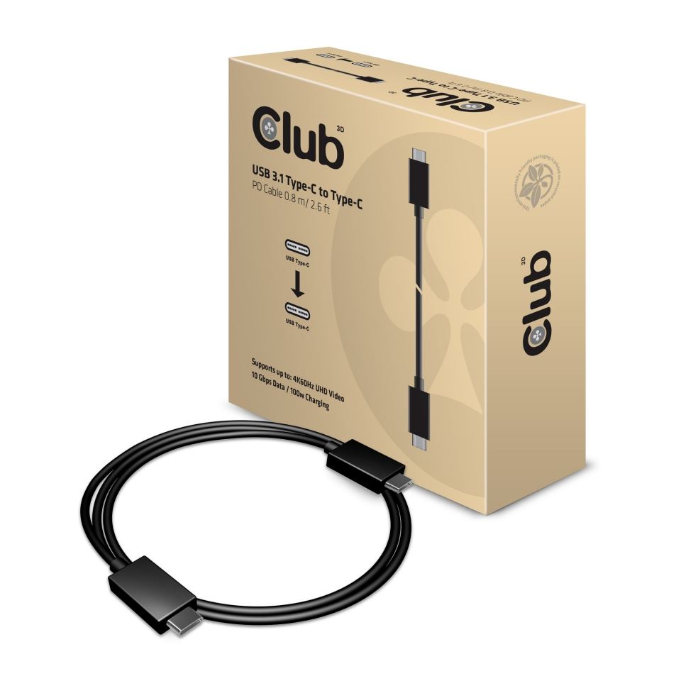 CLUB3D USB 3.1 Type C kábel 0.8m fekete (CAC-1522)