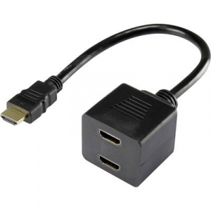 HDMI elosztó kábel, 1x HDMI dugó - 2x HDMI aljzat, 0,2 m, aranyozott, fekete, Renkforce